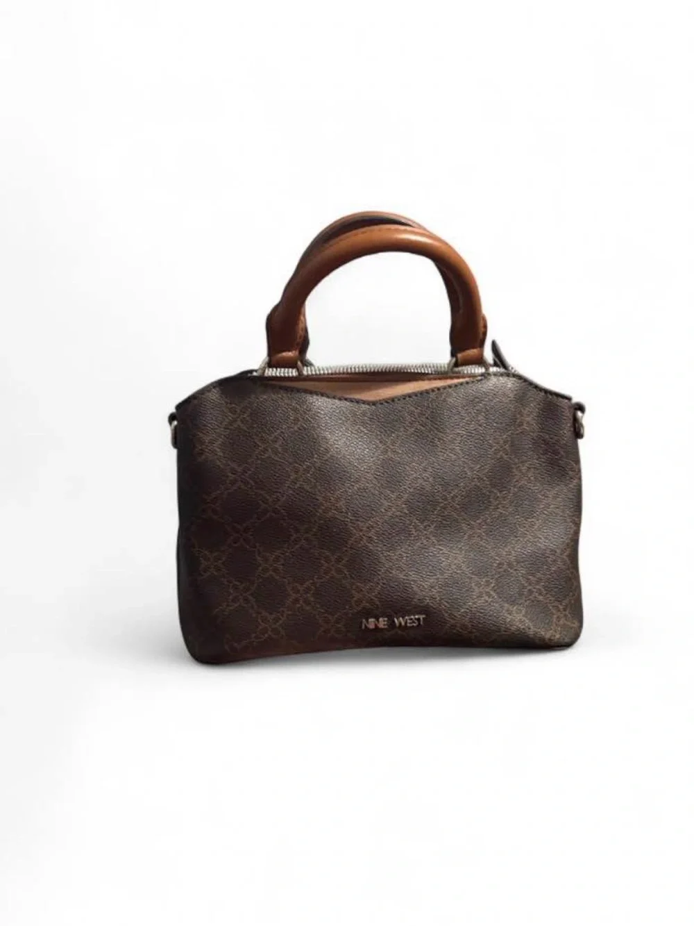 Nine West Brown Monogram Satchel with Tan Handles